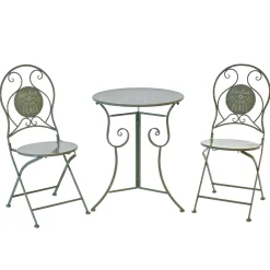 Set giardino Bistrot tavolo rotondo 60 cm e 2 sedie in metallo Verde Salvia