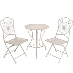 Set giardino Bistrot Tavolo rotondo 60 cm e 2 sedie richiudibili in metallo Bianco Decapato