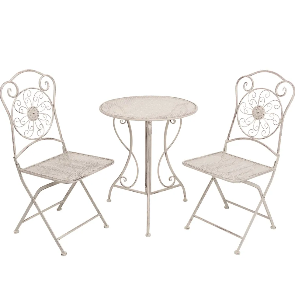 Set giardino Bistrot Tavolo rotondo 60 cm e 2 sedie richiudibili in metallo Bianco Decapato