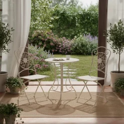 Set giardino Bistrot Tavolo rotondo 60 cm e 2 sedie richiudibili in metallo Bianco Decapato