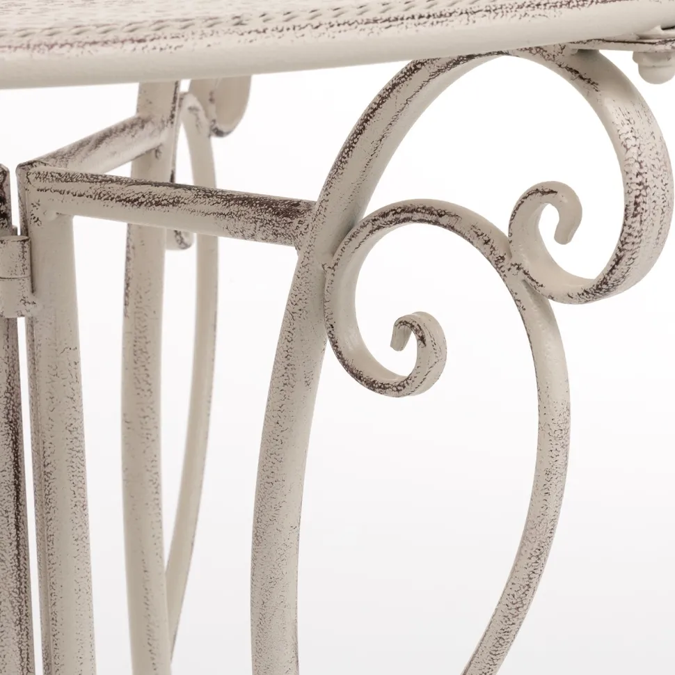 Set giardino Bistrot Tavolo rotondo 60 cm e 2 sedie richiudibili in metallo Bianco Decapato