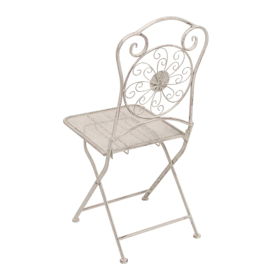 Set giardino Bistrot Tavolo rotondo 60 cm e 2 sedie richiudibili in metallo Bianco Decapato