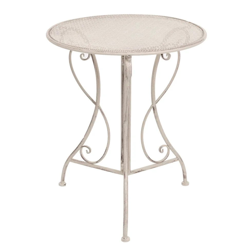 Set giardino Bistrot Tavolo rotondo 60 cm e 2 sedie richiudibili in metallo Bianco Decapato