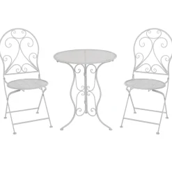 Set giardino Bistrot Tavolo rotondo 60 cm e 2 sedie richiudibili in metallo Bianco Design Liberty