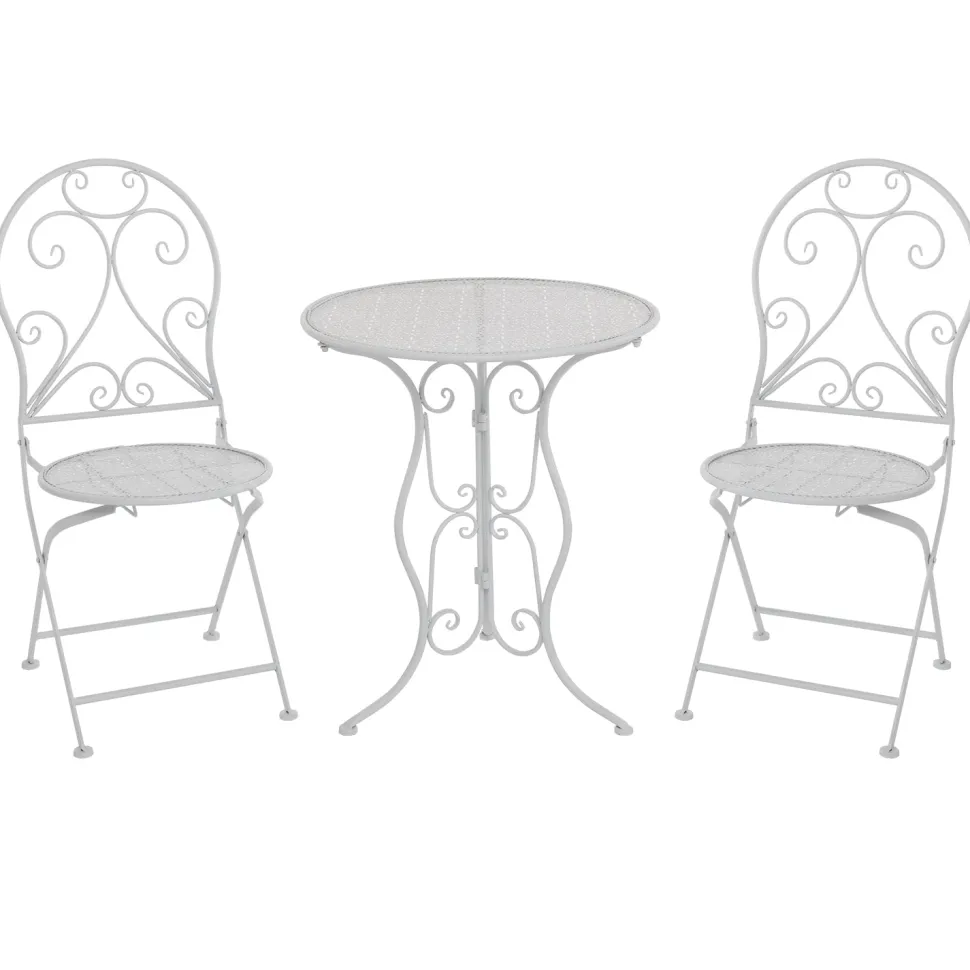 Set giardino Bistrot Tavolo rotondo 60 cm e 2 sedie richiudibili in metallo Bianco Design Liberty