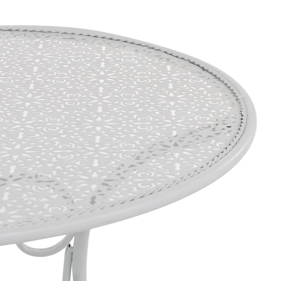 Set giardino Bistrot Tavolo rotondo 60 cm e 2 sedie richiudibili in metallo Bianco Design Liberty