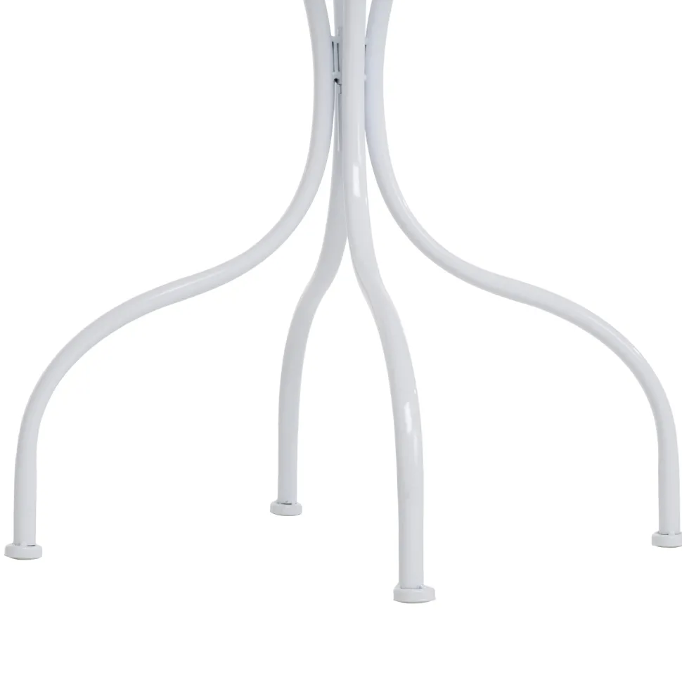 Set giardino Bistrot tavolo rotondo 60 cm e 2 sedie in metallo Bianco e Top in ceramica decorata con motivi floreali