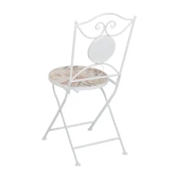 Set giardino Bistrot tavolo rotondo 60 cm e 2 sedie in metallo Bianco e Top in ceramica decorata con motivi floreali