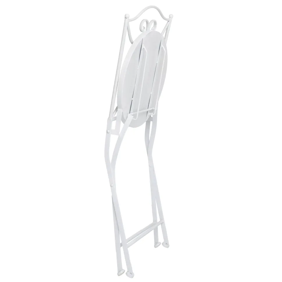 Set giardino Bistrot tavolo rotondo 60 cm e 2 sedie in metallo Bianco e Top in ceramica decorata con motivi floreali