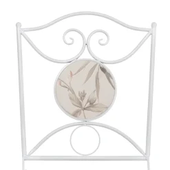 Set giardino Bistrot tavolo rotondo 60 cm e 2 sedie in metallo Bianco e Top in ceramica decorata con motivi floreali