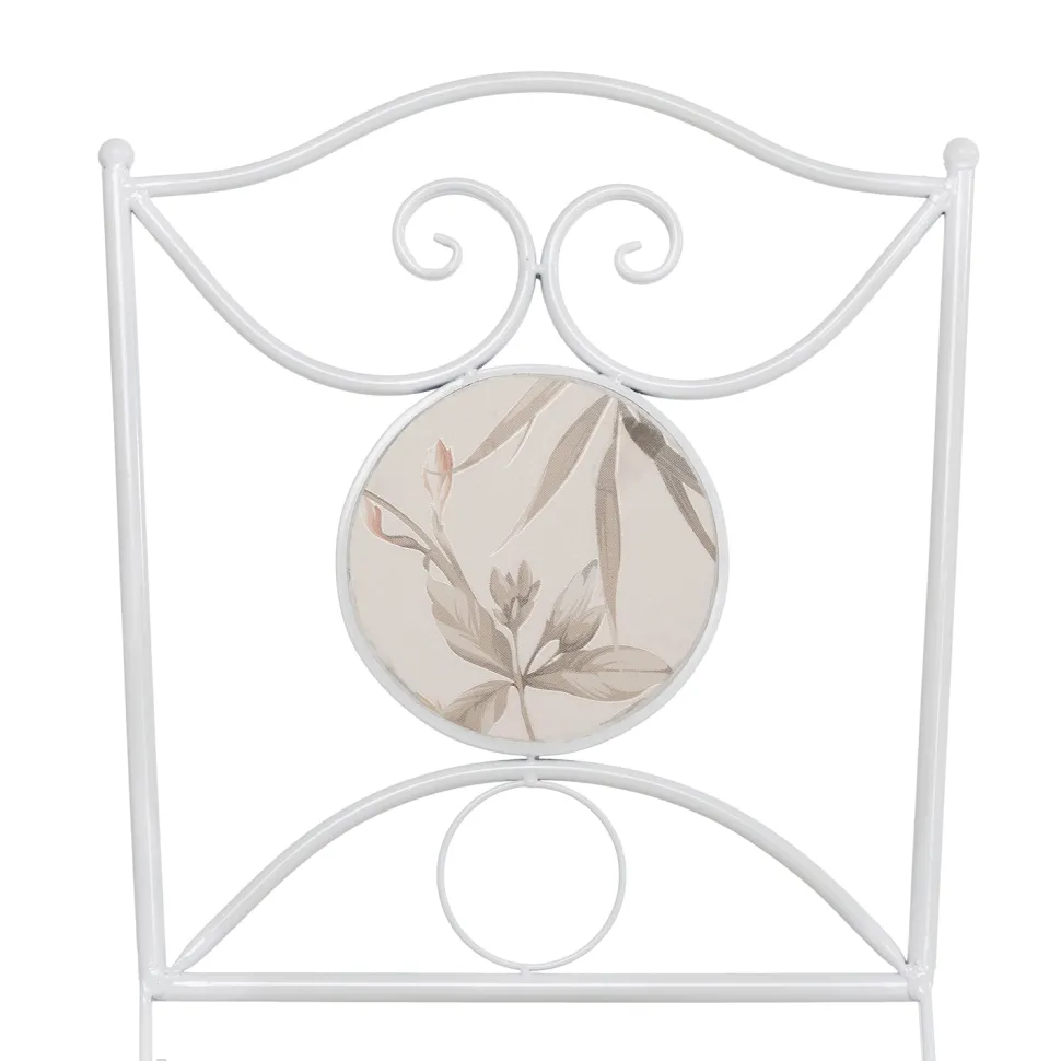 Set giardino Bistrot tavolo rotondo 60 cm e 2 sedie in metallo Bianco e Top in ceramica decorata con motivi floreali