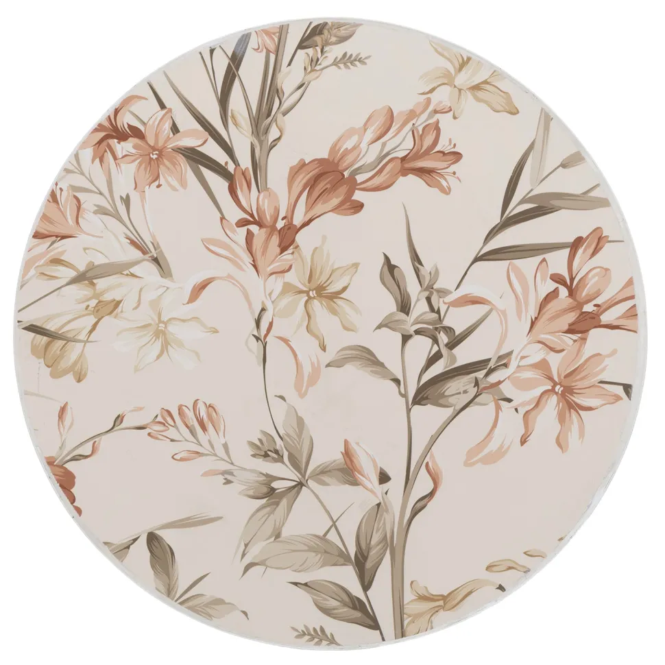 Set giardino Bistrot tavolo rotondo 60 cm e 2 sedie in metallo Bianco e Top in ceramica decorata con motivi floreali