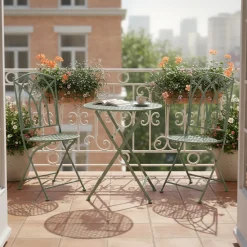 Set giardino Bistrot Tavolo rotondo 60 cm e 2 sedie pieghevoli in metallo Verde Design Liberty