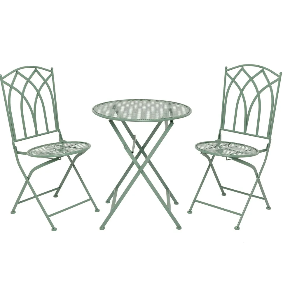 Set giardino Bistrot Tavolo rotondo 60 cm e 2 sedie pieghevoli in metallo Verde Design Liberty