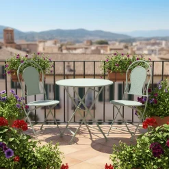 Set giardino Bistrot Tavolo rotondo 70 cm e 2 sedie richiudibili in metallo Verde