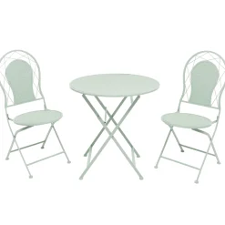 Set giardino Bistrot Tavolo rotondo 70 cm e 2 sedie richiudibili in metallo Verde