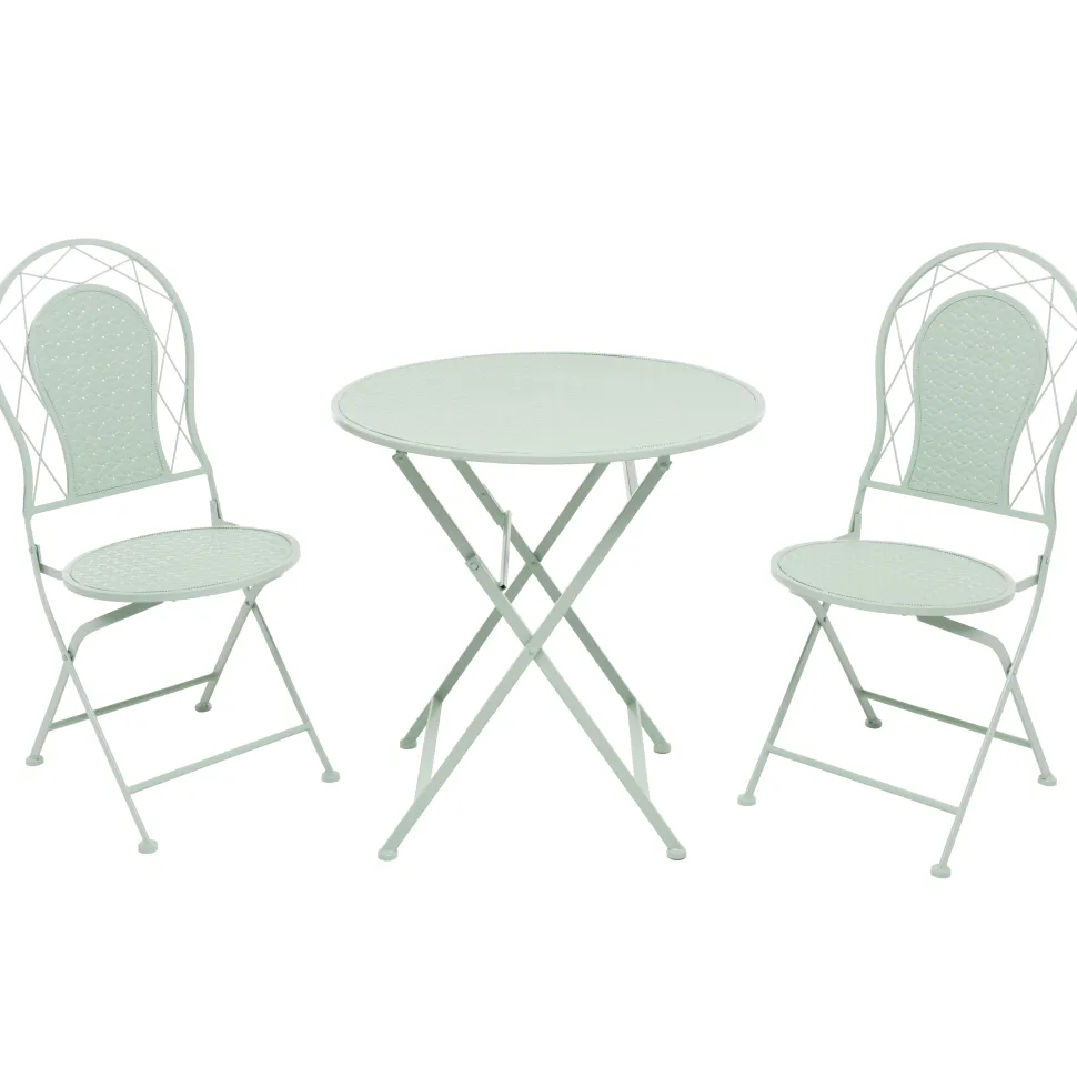 Set giardino Bistrot Tavolo rotondo 70 cm e 2 sedie richiudibili in metallo Verde
