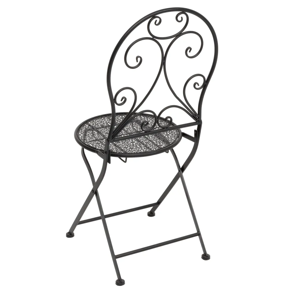 Set giardino Bistrot Tavolo rotondo 60 cm e 2 sedie richiudibili in metallo Nero Design Liberty
