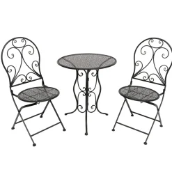 Set giardino Bistrot Tavolo rotondo 60 cm e 2 sedie richiudibili in metallo Nero Design Liberty