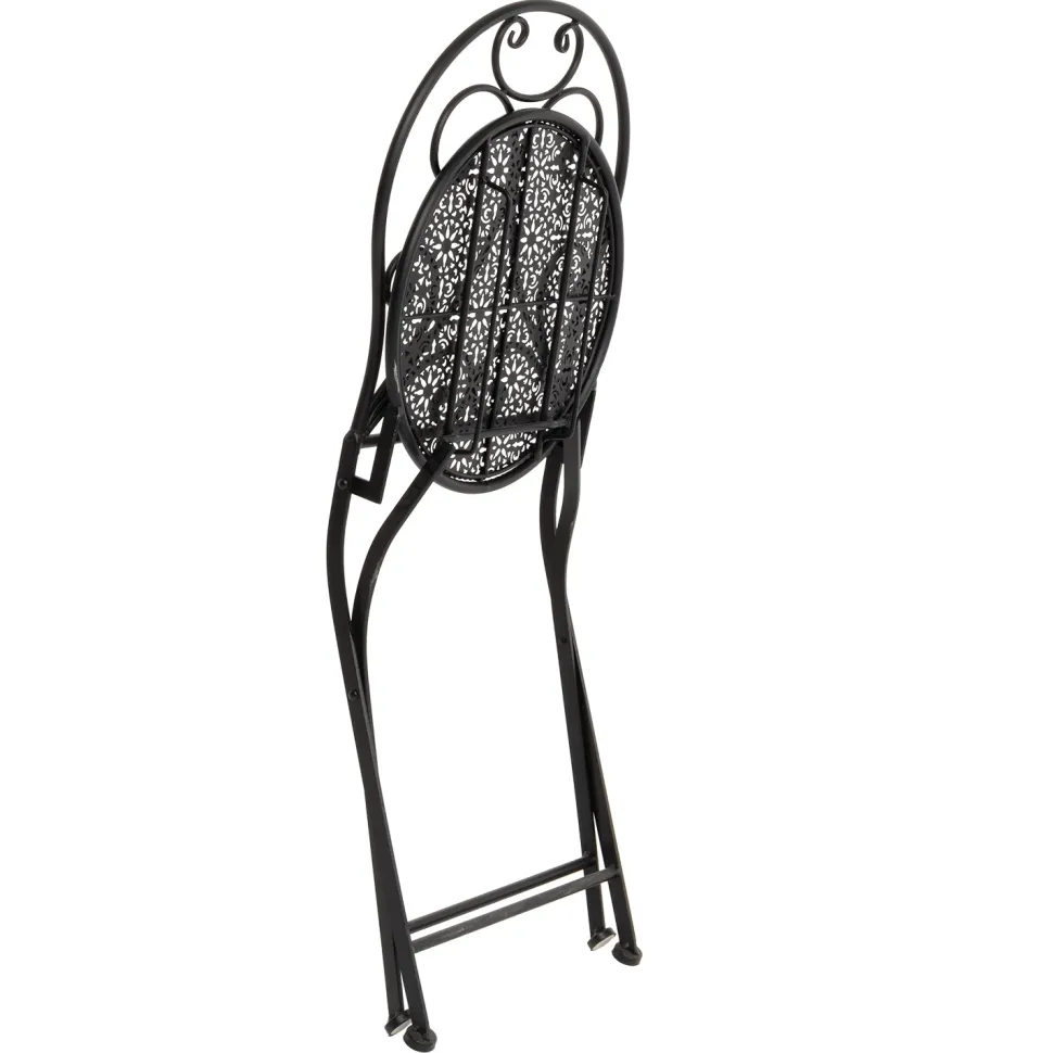 Set giardino Bistrot Tavolo rotondo 60 cm e 2 sedie richiudibili in metallo Nero Design Liberty