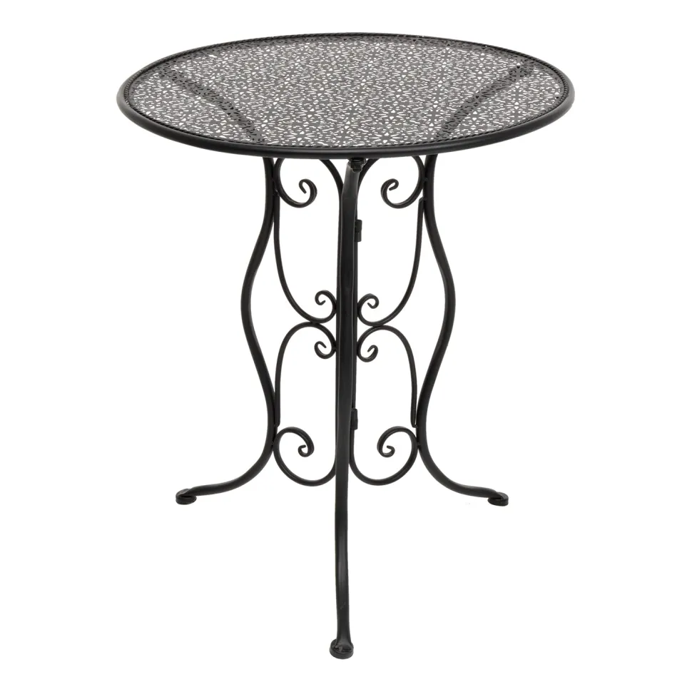 Set giardino Bistrot Tavolo rotondo 60 cm e 2 sedie richiudibili in metallo Nero Design Liberty