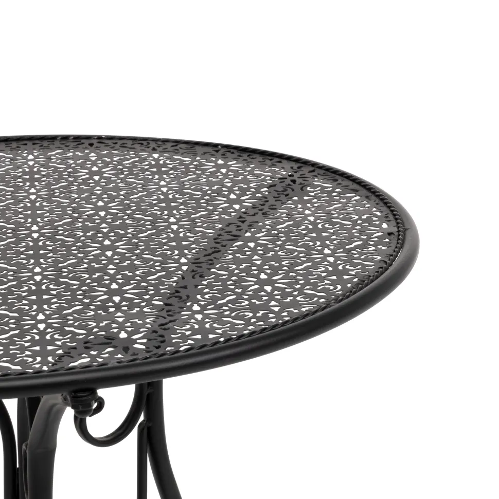 Set giardino Bistrot Tavolo rotondo 60 cm e 2 sedie richiudibili in metallo Nero Design Liberty