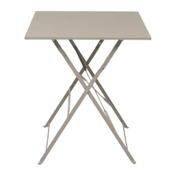 Set giardino Bistrot tavolo 60x60 cm e 2 sedie pieghevoli in acciaio Tortora