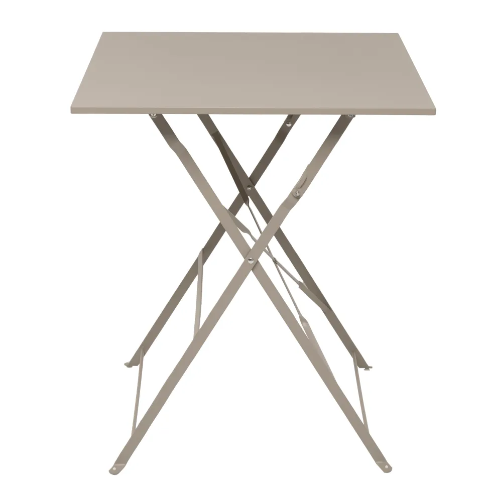 Set giardino Bistrot tavolo 60x60 cm e 2 sedie pieghevoli in acciaio Tortora