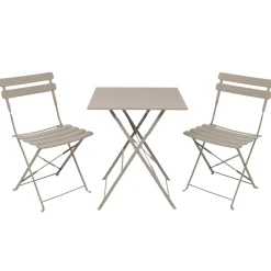 Set giardino Bistrot tavolo 60x60 cm e 2 sedie pieghevoli in acciaio Tortora