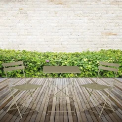 Set giardino Bistrot tavolo 60x60 cm e 2 sedie pieghevoli in acciaio Tortora