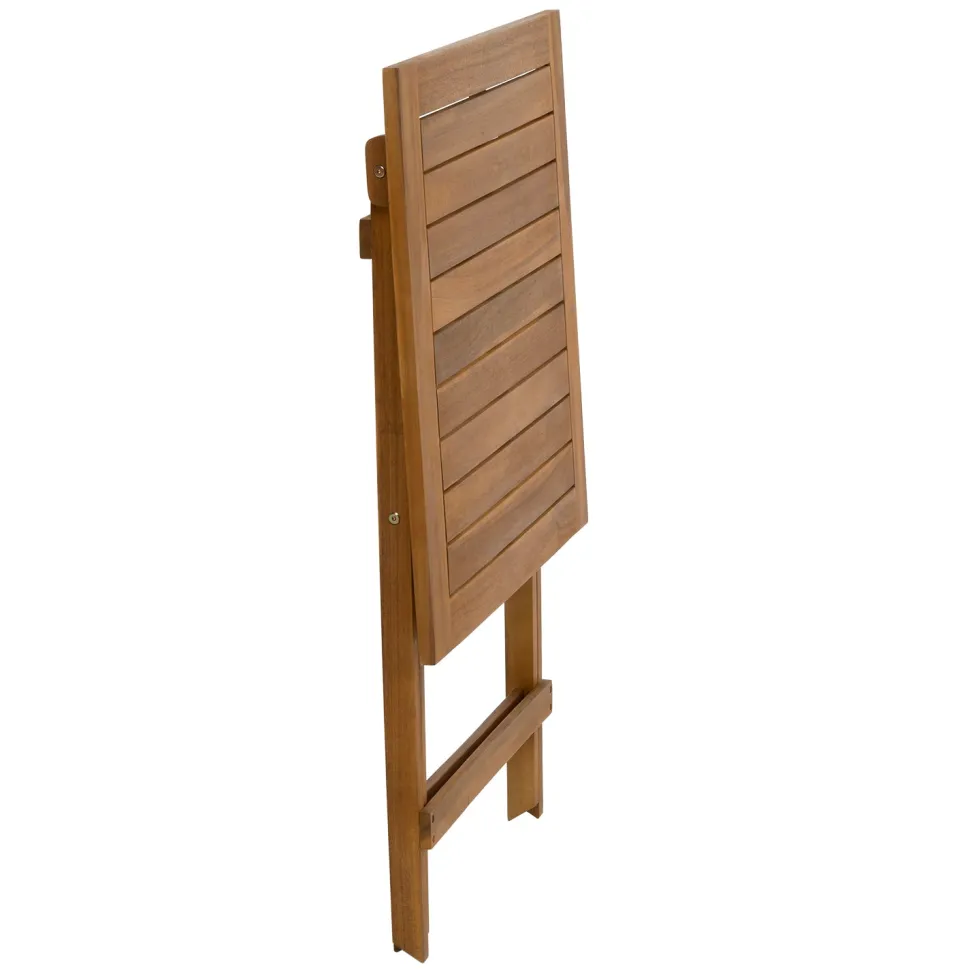 Set giardino tavolo pieghevole 60x55 cm e 2 sedie pieghevoli in legno con seduta in corda di poliestere intrecciata