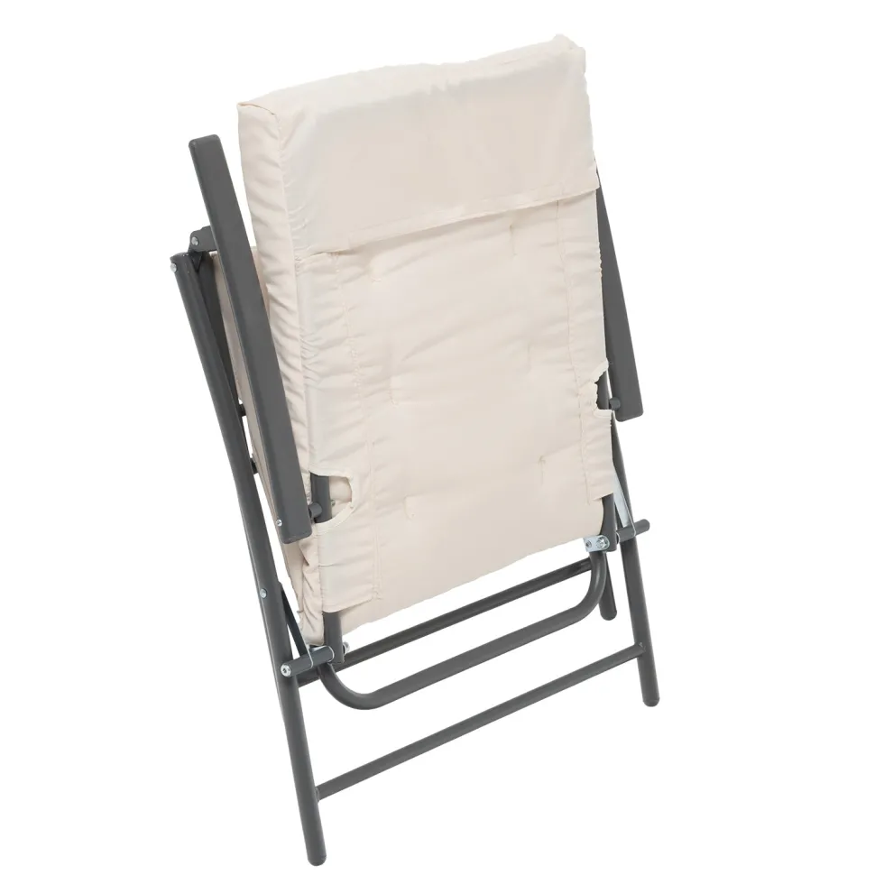 Set giardino Tavolo 45x45 cm e 2 sedie in acciaio Antracite Richiudibili con Cuscini Ècru
