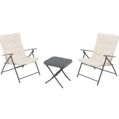 Set giardino Tavolo 45x45 cm e 2 sedie in acciaio Antracite Richiudibili con Cuscini Ècru