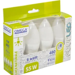 Set 4 Lampade Led a candela 6 Watt E14 4000°K