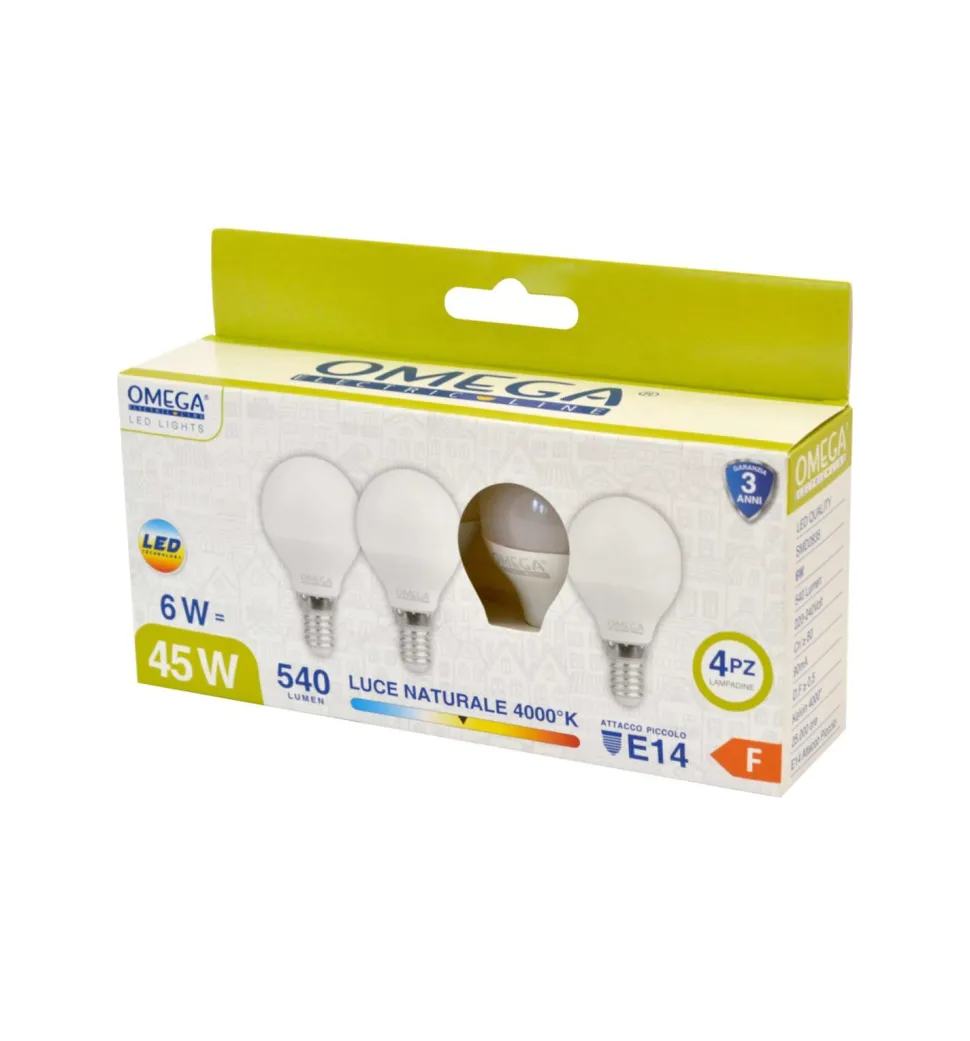 Set 4 Lampadine LED a Sfera 6 Watt E14 4000K