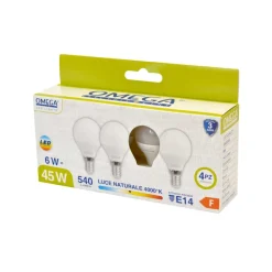 Set 4 Lampadine LED a Sfera 6 Watt E14 4000K