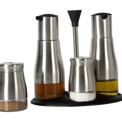 Set menage 4 contenitori in acciaio inox con stand