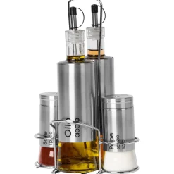 Set menage contenitori in vetro e acciaio inox 4 pezzi con stand