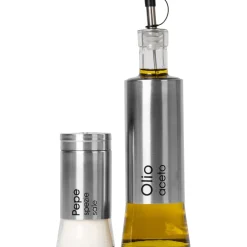 Set menage contenitori in vetro e acciaio inox 4 pezzi con stand
