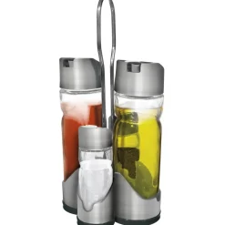 Set Menage in Vetro con Stand Metallo Cromato h20 cm