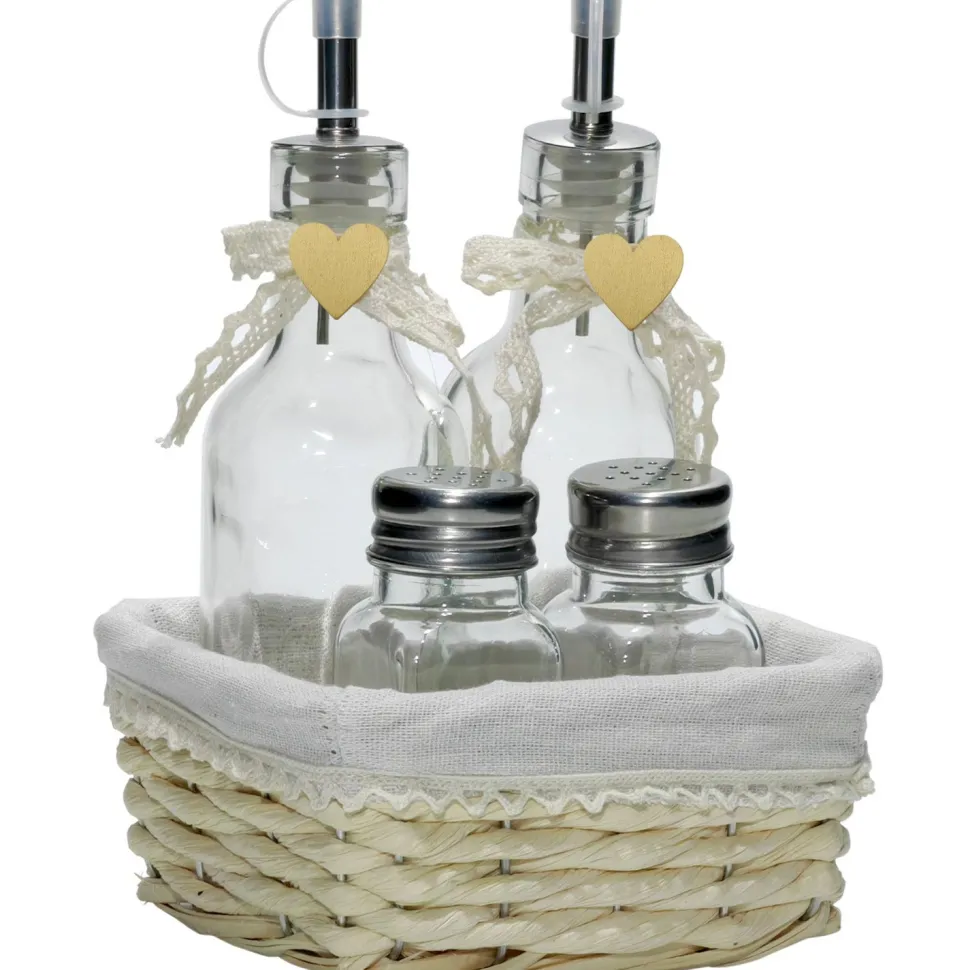 Set Menage 4 Pezzi in Vetro con Cesto