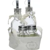 Set Menage 4 pezzi Oliera, Sale e Pepe in vetro con cestino shabby chic