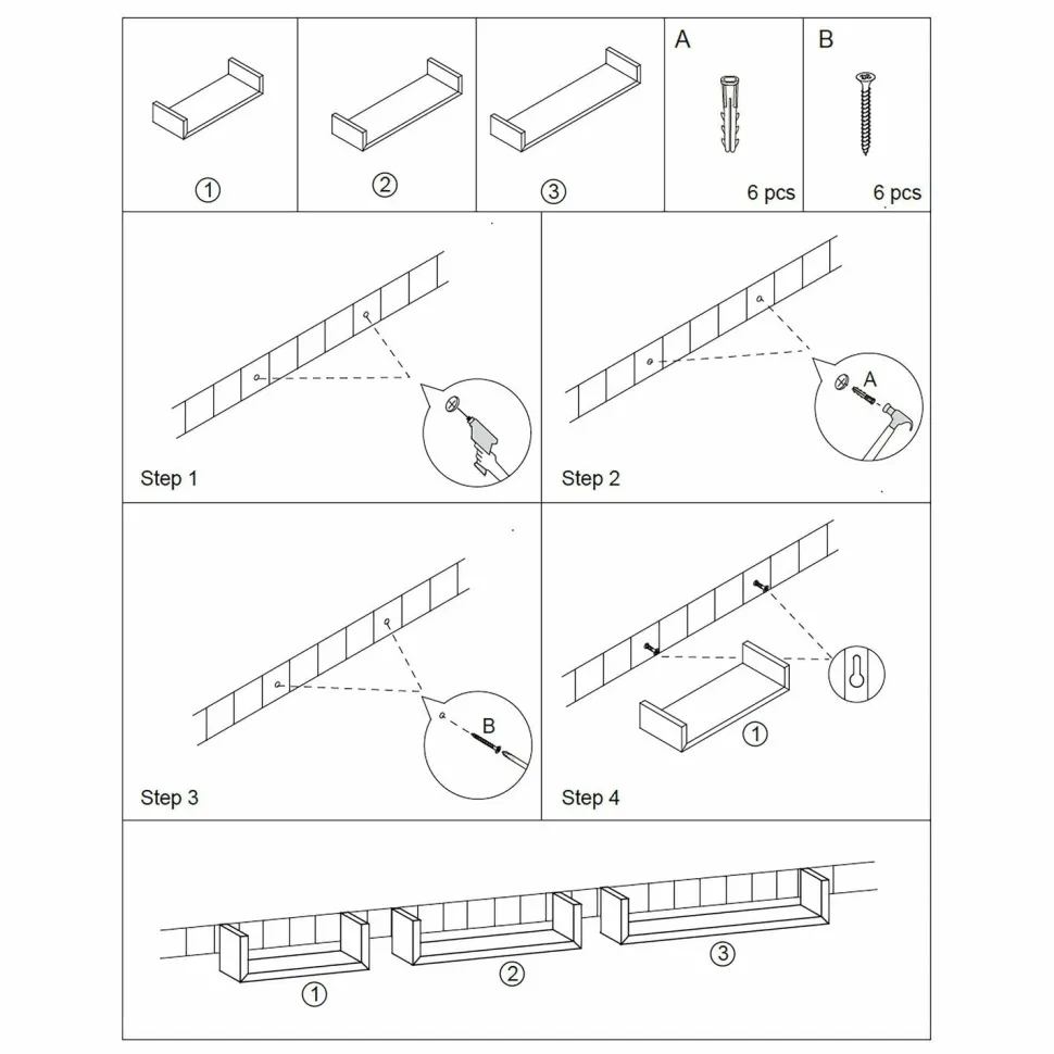 Set Mensole da Parete in Legno Bianco 3 Pezzi