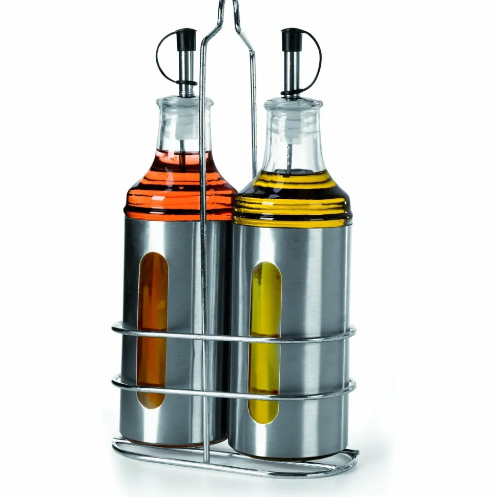 Set Olio e Aceto in Vetro con Dosatore in Acciaio Inox 350 ml