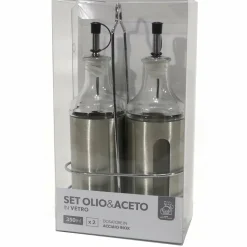 Set Olio e Aceto in Vetro con Dosatore in Acciaio Inox 350 ml