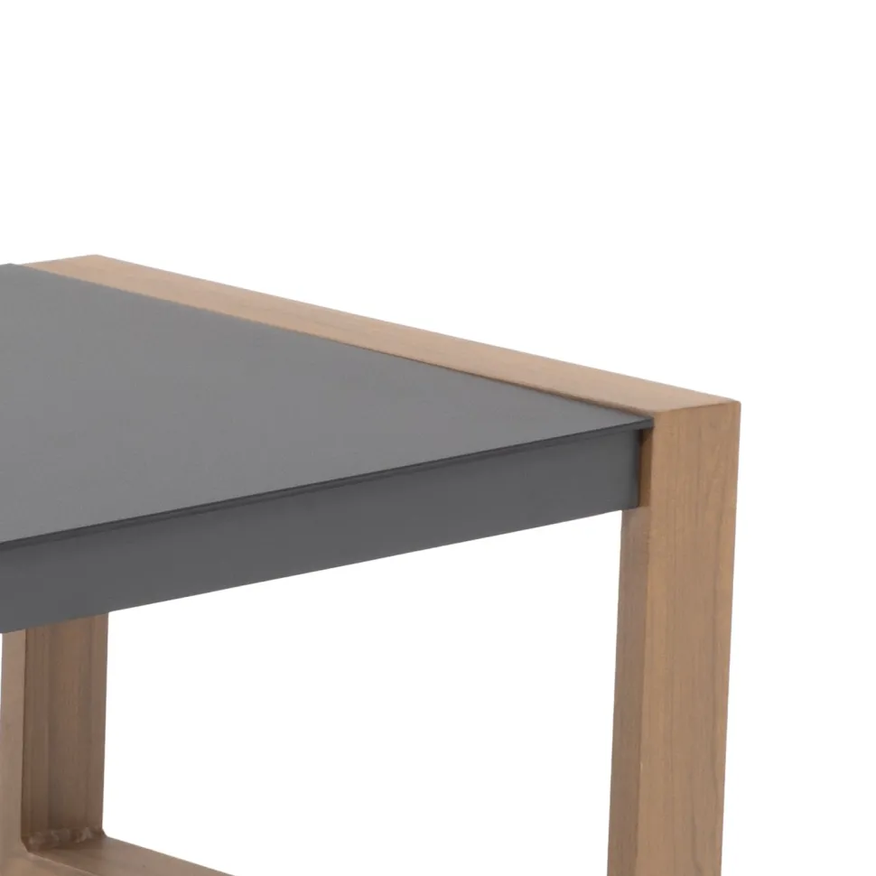 Set Salotto da giardino 4 pezzi in Alluminio Effetto legno, Tavolino in vetro e Cuscini Antracite Design Moderno