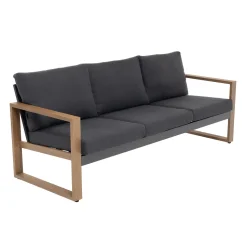Set Salotto da giardino 4 pezzi in Alluminio Effetto legno, Tavolino in vetro e Cuscini Antracite Design Moderno