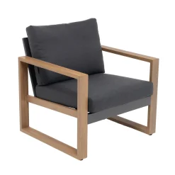 Set Salotto da giardino 4 pezzi in Alluminio Effetto legno, Tavolino in vetro e Cuscini Antracite Design Moderno