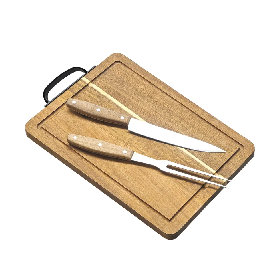 Set Tagliere da Carne in Acacia con Coltello e Forchettone Linea Acacia
