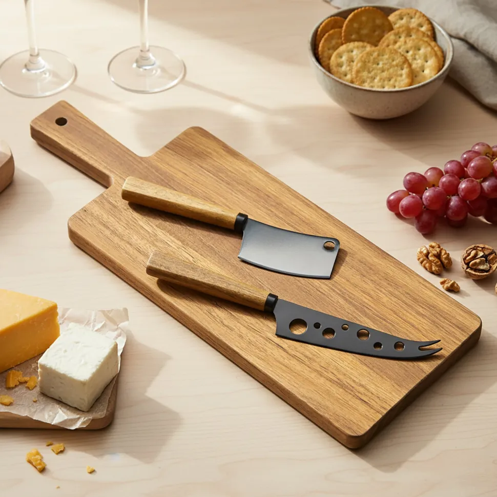 Set Tagliere Formaggi in Legno di Acacia 41x15 cm